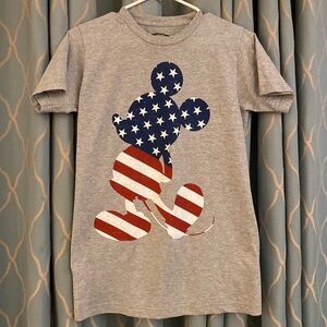 Kids Grey Short-Sleeve Tee with American Flag Mickey Graphic